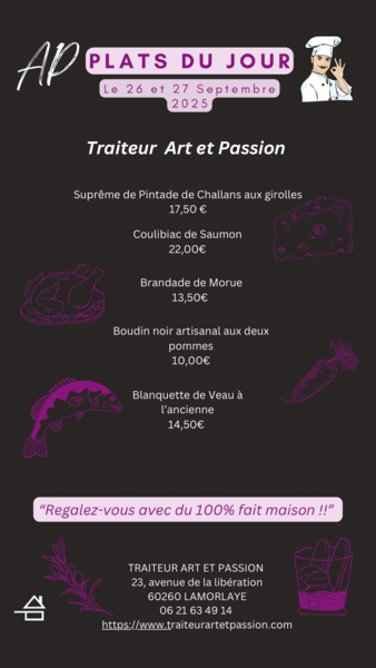 Plats du Jour  26 et 27/09/2025
